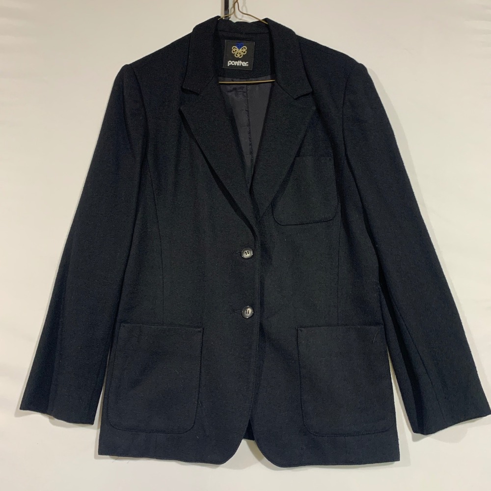 VTG Panther Black Wool Blend Blazer Jacket Women's Size Small Career Business